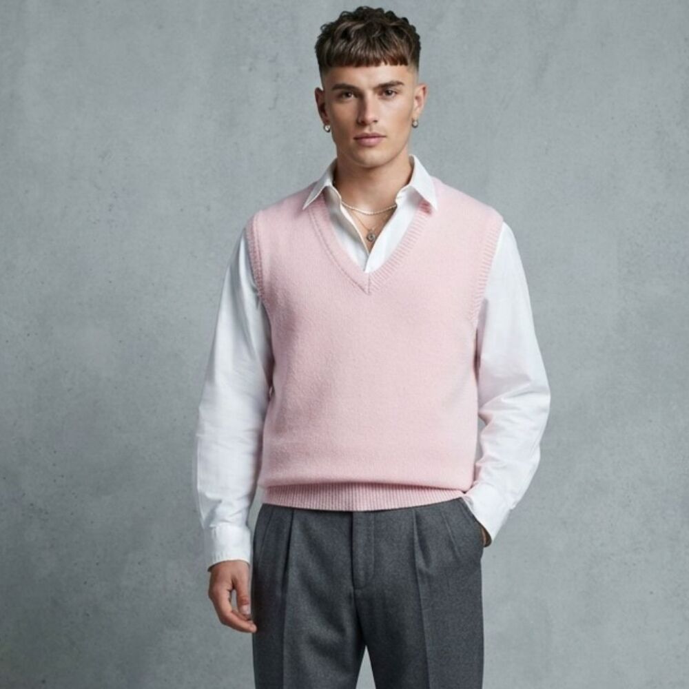 Vintage Lands’ End Sweater Vest Men XL Pink 100% Cotton Made in USA